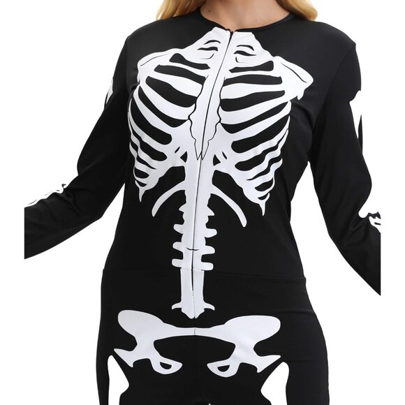 Women's White Skeleton Form Fitting & Flattering Double Sided Skeleton Costume - Picture 7 of 7